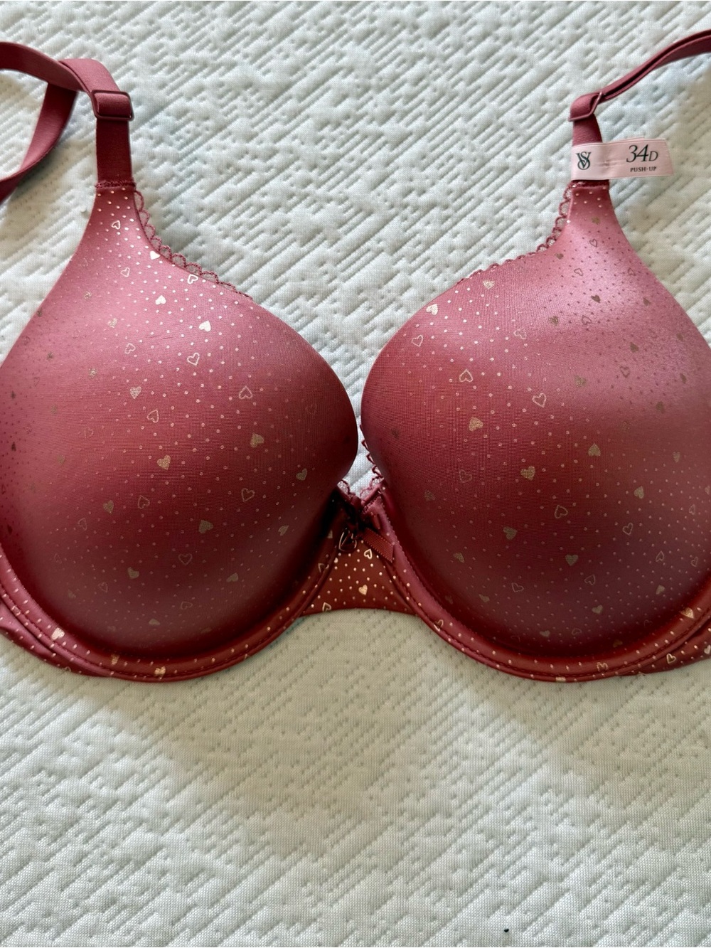 Victoria's Secret Pink Molded Foil push-up Bra Gold Heart Accents 34D NWT